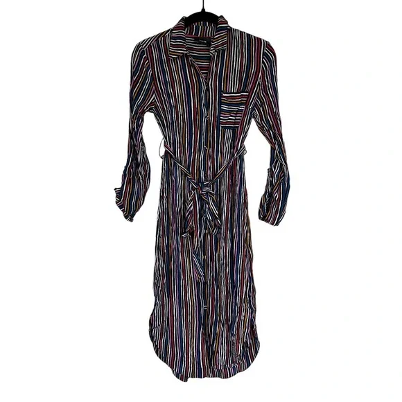 Anthropologie | Dresses | Maeve By Anthropologie Martina Multicolor Striped  Belted Long Sleeve Shirt Dress | Poshmark